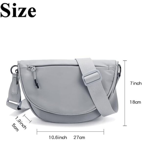 Unisex Nylon Shoulder Bag Medium Waterproof Lightweight Adjustable Strap - Picture 2 of 6